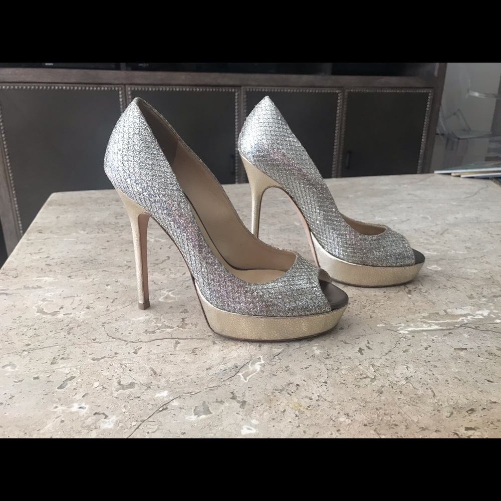 Jimmy Choo Silver Glitter Dahlia Platform Pump - Picture 3 of 6